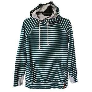 Ampersand Ave Double-Hooded Line It Up Spruce & Grey Sweater Size L